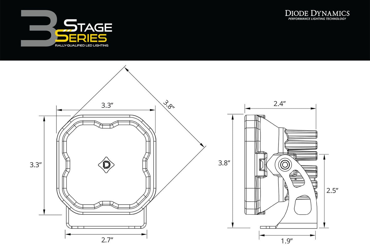 Stage Series 3" SAE Yellow Sport LED Pod (pair)