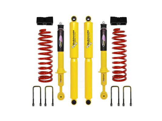 2005-2022 TACOMA DOBINSONS 1.75"-3.0" LIFT KIT-DOUBLE CAB SHORT BED WITH QUICK RIDE REAR- RED AND YELLOW
