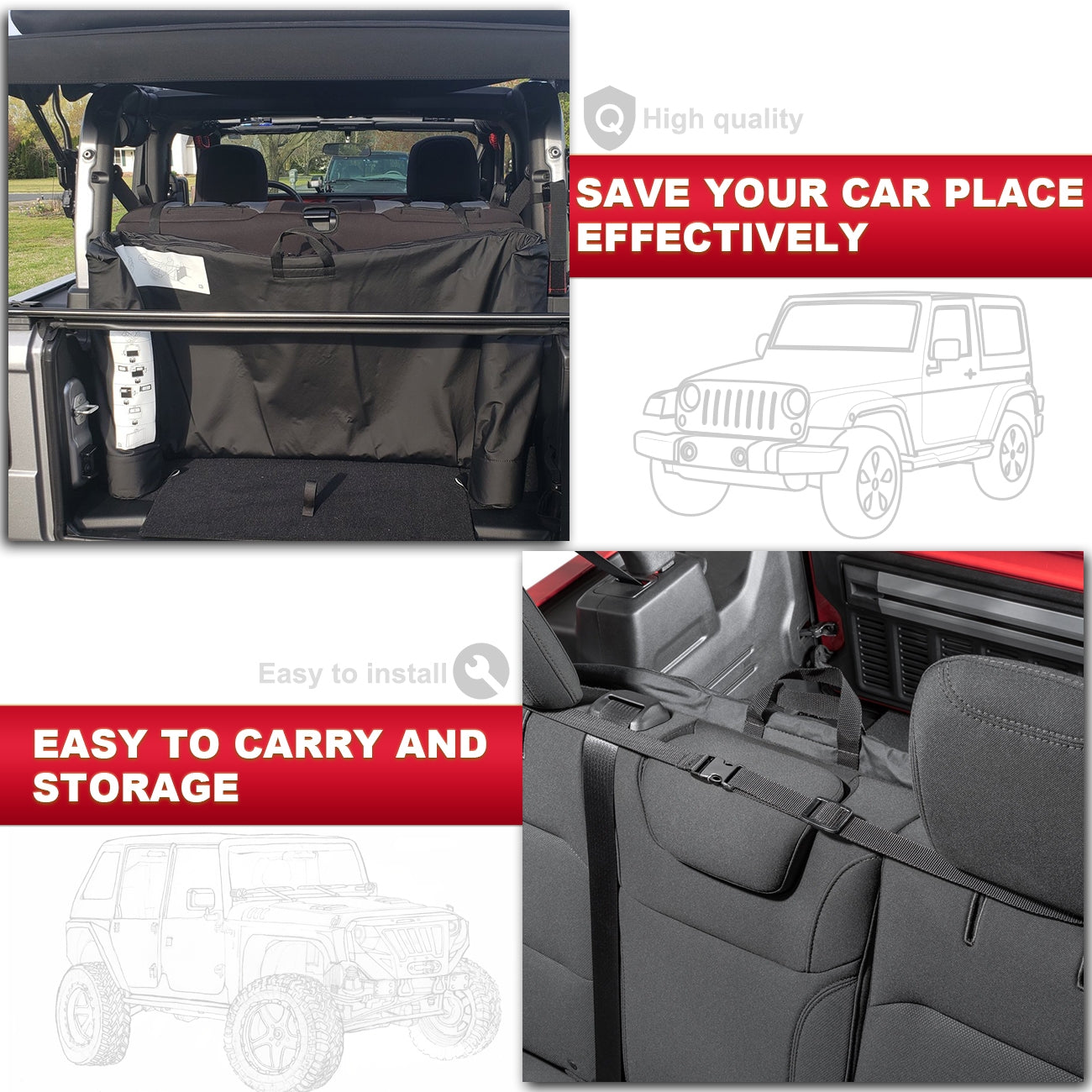 BLACK SOFT TOP WINDOW STORAGE BAG FOR JEEP WRANGLER JL 2018-2021