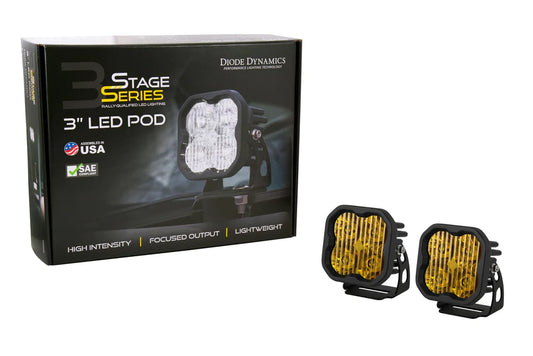 Diode Dynamic STAGE SERIES 3" YELLOW LED POD STANDARD (PAIR) SAE DRIVING